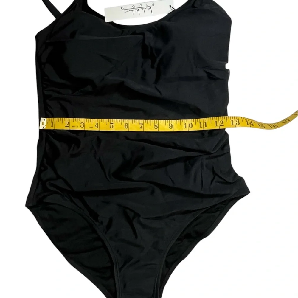 Nicole Miller Black One Piece Swimsuit NWT Sz S Adjustable Thin Straps Classic